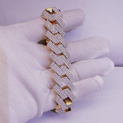 China Hiphop Luxury Two Tone 20MM Hip Hop Iced Out Silver Diamond Cuban Moissanite 925 Cuban Link Bracelet for sale