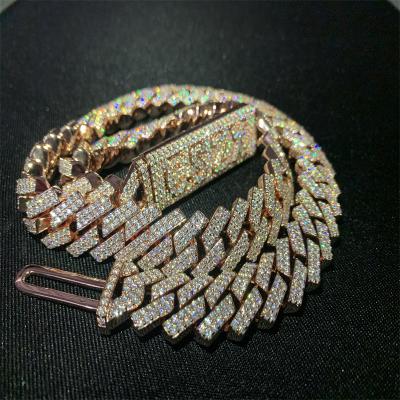 China Hiphop VVS Cuban Link Fully Iced Out Moissanite Fork Setting 925 Silver Chain Link Hip Hop Cuban Necklace for sale