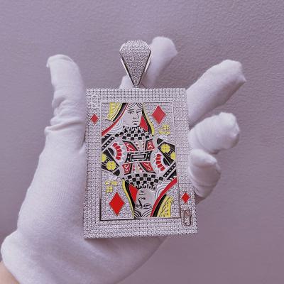 China Custom Hiphop Poker Queen Enamel Charm 925 Sterling Silver Iced VVS Moissanite Hip Hop Pendant for sale