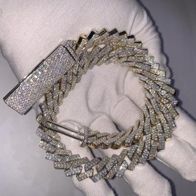 China Jewelry New 15mm Trendy Hiphop Iced Out Jewelry 925 Sterling Silver VVS Moissanite Diamond Cuban Link for sale