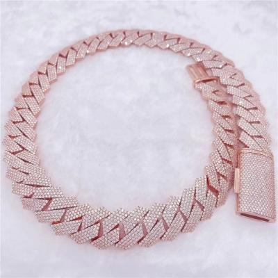 China 20MM Hiphop Hip Hop Outlet Link Chain Thick Heavy Iced Out Moissanite Diamond Pass Tester Rose Plated Cuban Chain for sale