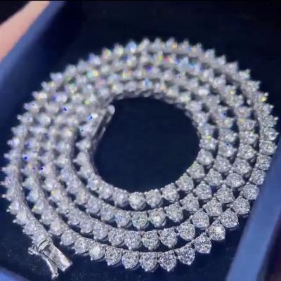 China Hiphop Iced Out 3 Prong Tennis Chains 925 Silver VVS 3mm 4mm Moissanite Diamond Tennis Chain Necklace for sale