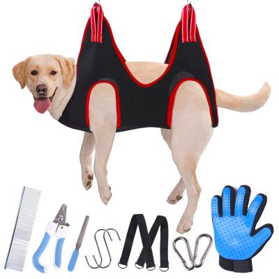 China Stocked Puppy Nail Clip Balancing Bathing Bag With Hook Ear Eye Care Cat Grooming Tool Set Pet Grooming Hammock for sale