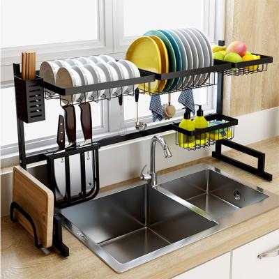 China Viable Freestanding Dish Rack Over Sink Stainless Steel Kitchen Set Organizer Bowl Knife Drainer Dish Drying Rack for sale