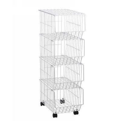 China 4 Tier Rolling Service Organizer Steel Wire Steel Wire Trolley With White Coating Foldable Trolley acceted 3-4-5-6 tier to customize for sale