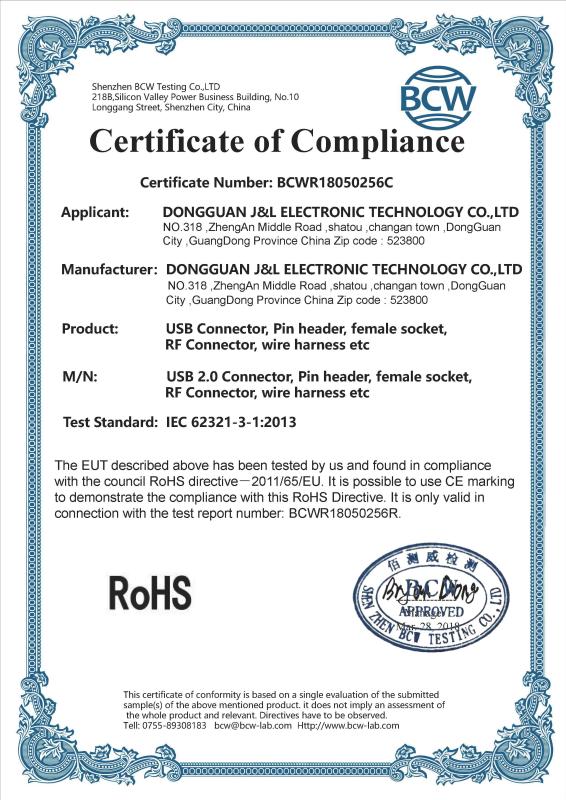 ROHS IEC62321-3-1:2013 - DongGuan J&L Electronic Technology Co.,ltd