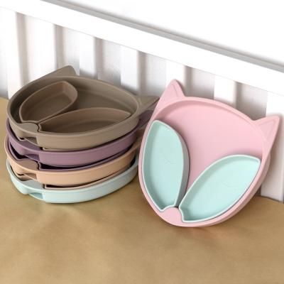 China New Arrival Silicone Babi Dinning Tableware Bebe Toddler Large Divisible Silicone Soft Food Suction Fox Safe Dish for sale