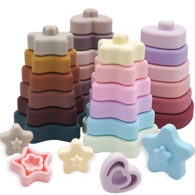 China Wholesale New Design Non-Toxic Silicone Star Shaped Teether Educational Sensory Toys Mixed Color Stacking Toys for sale