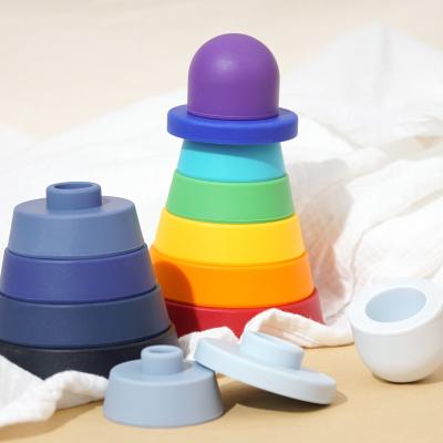 China New Design BPA Free Non-Toxic Baby Training Colorful Educational Silicone Stacking Toy for sale