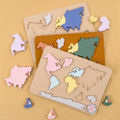 China Construction Toy Best Selling New Baby Silicone Map Puzzle Children Geometry Matching Board Personalized Baby Educational Sensory Toys for sale