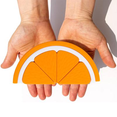 China Newborn Aid Baby Gift Silicone Stacking Baby Wholesale Organic Chewable Eco-Friendly Baby's First Education Orange Shape Nail Toy for sale