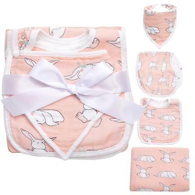 China 2022 Hot Selling Super Soft Breathable Wrap Bib Set Baby 4 Piece Burp Cloth, Cotton Bib Orange Bamboo To Wrap Wrap Muslin Covering Set for sale