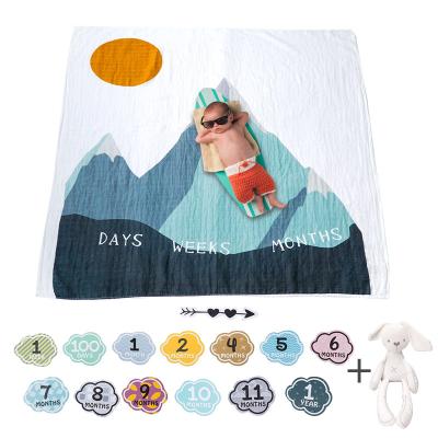 China PORTABLE Print Super Soft Newborn Baby Fleece Sunrise Photography Backdrop Baby Monthly Milestone Blanket for sale