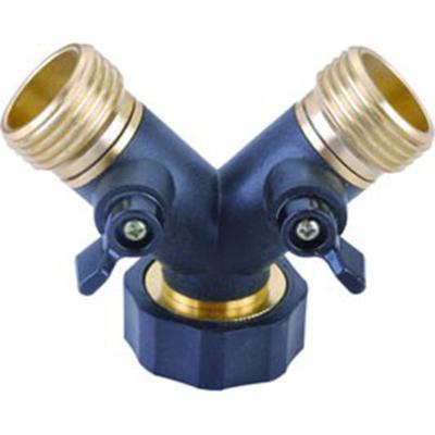 China Quick Plug In Garden Hose Splitter 2 Way Water Hose Connector Metal Male Connector for sale