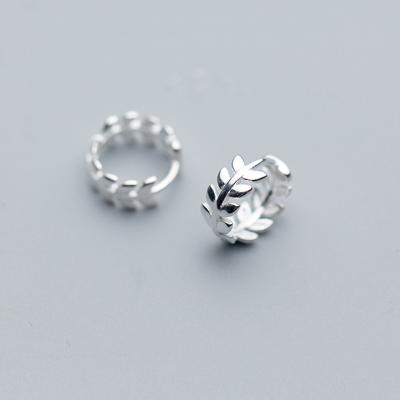 China New 925 Sterling Silver Elegant Olive Leaf Huggie Earrings Trendy Trendy CIA Circle Earring For Women for sale