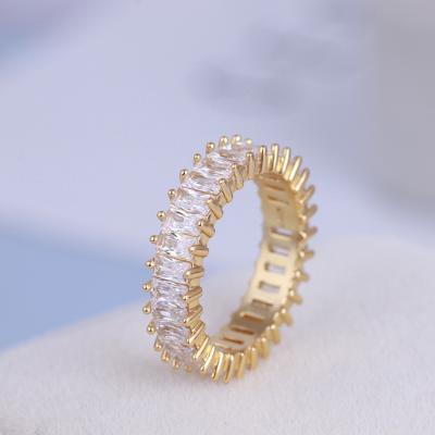 China FASHIONABLE Luxury Square Zircon 18K Full Gold Plated Ring Geometric Full Pave Cubic Zirconia Crystal Rings for sale