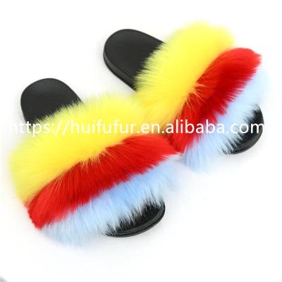 China Fashion trend built in china platform sandals directly sell fake zero-profit promotion ladies fox fur slippers sandals for sale