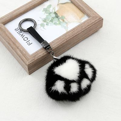 China High Quality Environmentally Friendly Cute Fluffy With Cute Cat Paw Print Fur Bag Pendant Decoration Design Key Chain for sale