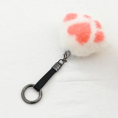 China Wholesale High Quality Environmentally Friendly Cat Paw Print Plush Leather Bag Plush Key Chain Cute Fluffy Charm for sale