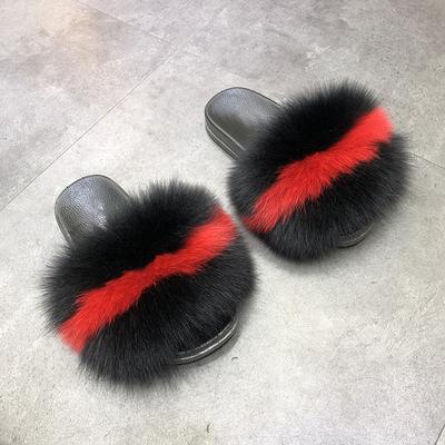 China Fashion Trend Women PVC Designer Fluffy Logo Slippers Fox Fur Slippers Adult Fox Fur Slides for sale