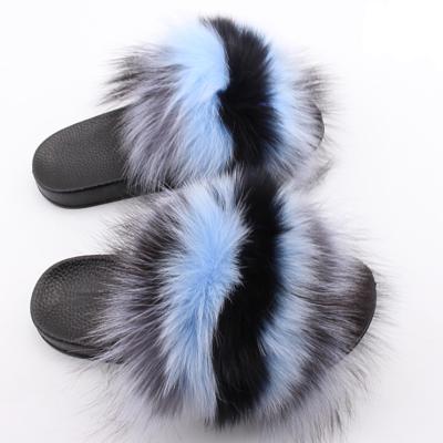 China Fashion Trend Women's Fox Fur Slippers Real Soles Colorful Indoor Outdoor Summer Flat Shoes for sale