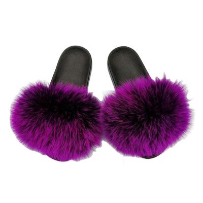 China Cheap fashion trend faux fox fur slipper women china cheap slips indoor room sandals for sale