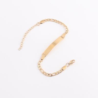 China CLASSIC Dark Luxury Women Design Engraved 18K Gold Color Stainless Steel ID Bracelet for sale