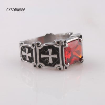 China 2020 FASHIONABLE New Design Stainless Steel Biker Ring With Red Stone for sale