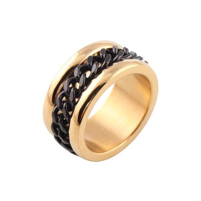 China Fashionable Color Heavy Metal 18K Gold Stainless Steel Wide Restrictor Chain Ring for sale