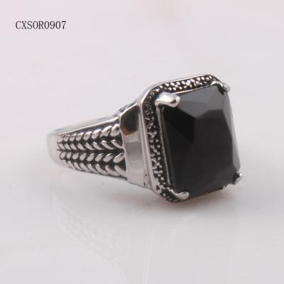 China Mens 316l Stainless Steel Ring With Big Black Punk Agate Gemstone for sale