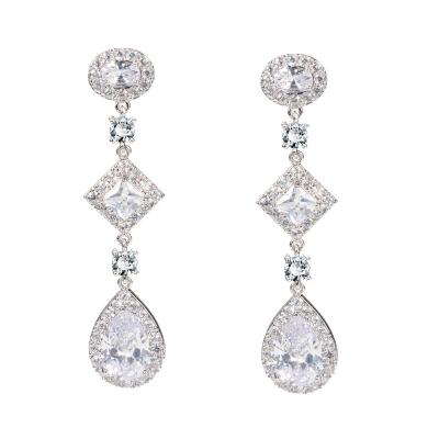 China ALLOY CZ Zirconia Stone Earrings Long Dangle Cubic Zircon Crystal Silver Color Women Jewelry for sale