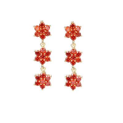 China ALLOY High Quality Dubai Gold Plated Red Zircon Drop Earrings For Women for sale