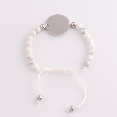 China CLASSIC wholesale howlite gemstone bracelets natural stone beads bracelet with stainless steel disc for sale