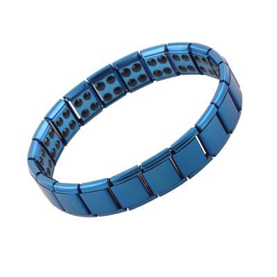 China Stainless Steel Color 2 Blue Row Magnetic Bracelet For Woman Men Elastic Stainless Steel Health Balance Bracelet Jewelry Wholesale for sale