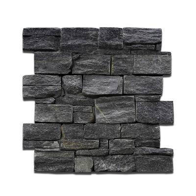 China High Efficiency Black Quartz Side Stick Cement Ledgestone Panel Veneer for sale