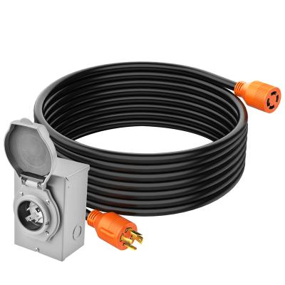 China Industrial Equipment 30 Amp 4Prong 25FT Generator Extension Cord and NEMA L14-30 Inlet Box, NEMA L14-30P to L14-30R for sale