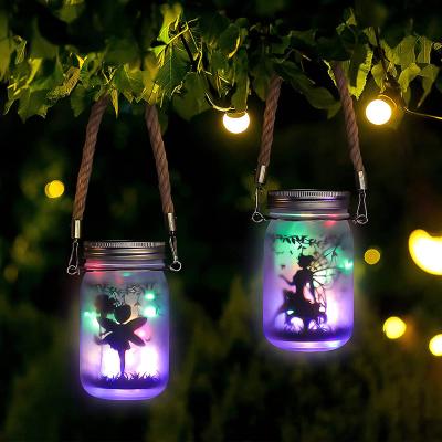 China Decorative Garden Christmas Custom Design Solar Mason Jar Hanging Fairy Lights LED Copper Wire Lights for sale