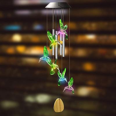 China GardenColorful Solar Energy Wind Chime Crystal Hummingbird Butterfly Windchime Solar Minimalist Outdoor Light for sale