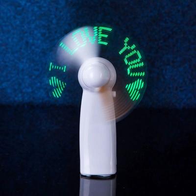 China Preset Instant Promotional Message Text Factory Gift LED Handheld Fan Customized Word Mini LED Fan for sale