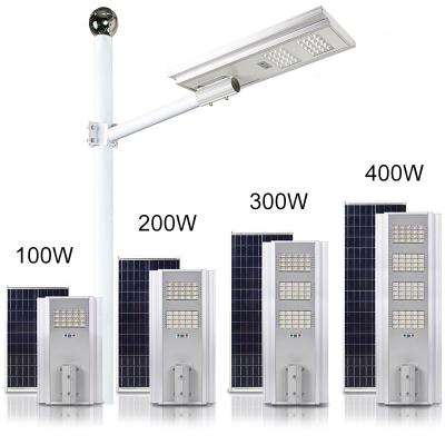 China Residential 300 Watt Outdoor IP65 Waterproof All In One Solar Industrial Lamp Lamparas Focos Solares Solar LED Street Light Lamps for sale