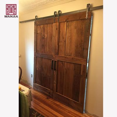 China Sound Insulation WANJIA Solid Wood Sliding Barn Door Customized Color Size Oem Odm Exterior Interior Barn Door for sale