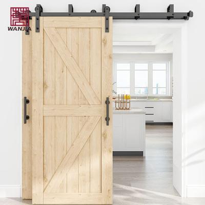 China Sound Insulation WANJIA Customized Double Sliding Barn Wood Door Custom Design Chinese Top Manufacturer Barn Door for sale