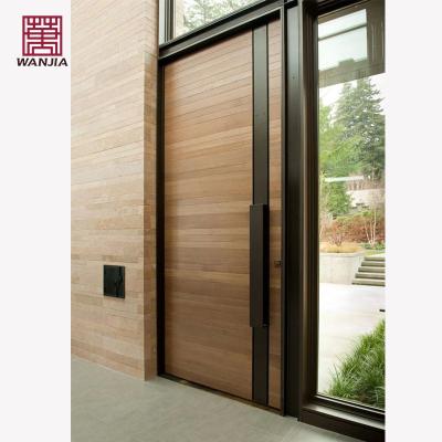 China Sound Insulation WANJIA Customized Latest Modern Design Solid Wood Door External Main Entrance Wooden Door for sale