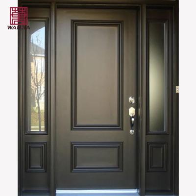 China Sound Insulation WANJIA Customized Sidelites Glass Solid Wood Doors Entry Exterior Latest Main Gate Wood Door for sale