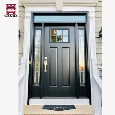 China Sound Insulation Wanjia Customized Front Sidelites Glass Solid Wood Doors OEM ODM Entry Exterior Wooden Door for sale