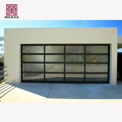 China Sound Insulation WANJIA Customized Garage Door Glass Inserts Aluminum Alloy Electric Automated Sectional Garage Door for sale