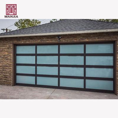 China Windproof WANJIA Garage Sliding Doors Customized Aluminum Alloy Glass Garage Automatic Sectional Door for sale