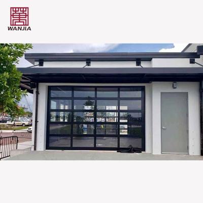 China Windproof WANJIA Glass Aluminum Alloy Garage Door Garage Automatic Door Customized Glass Garage Doors for sale