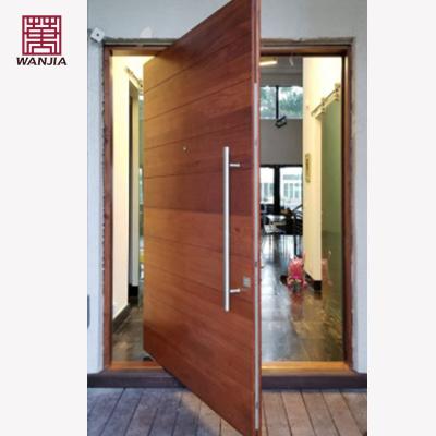 China Sound Insulation WANJIA Customized OEM ODM Wooden Pivot Door Solid Wood Glass Front Entry French Entrance Doors for sale