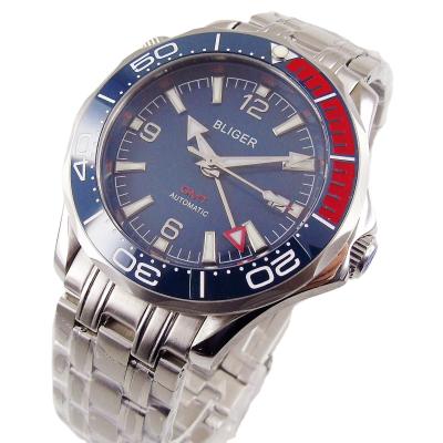 China New Bliger 12 Bliger 12 Sapphire Strap GMT Automatic Movement Glass Watch Auto Date 41mm Blue Dial Stainless Steel Luminous Hours for sale